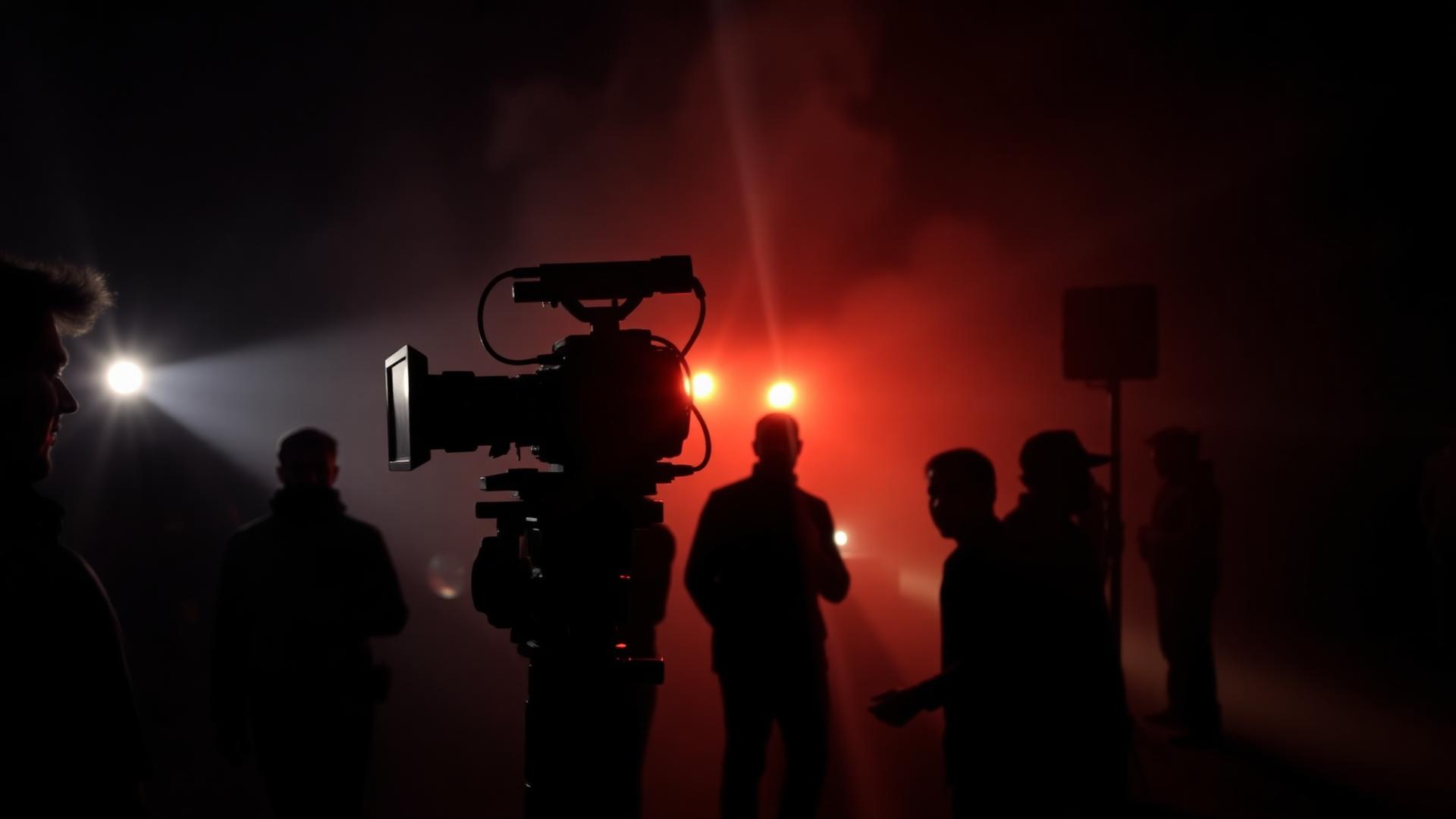 Innovisuals Studio crew filming on a dark set with a cinema camera